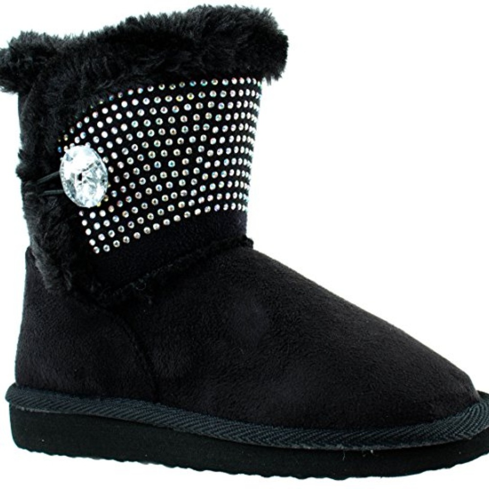 14K Girls Winter Shearling Rhinestone Boots Black